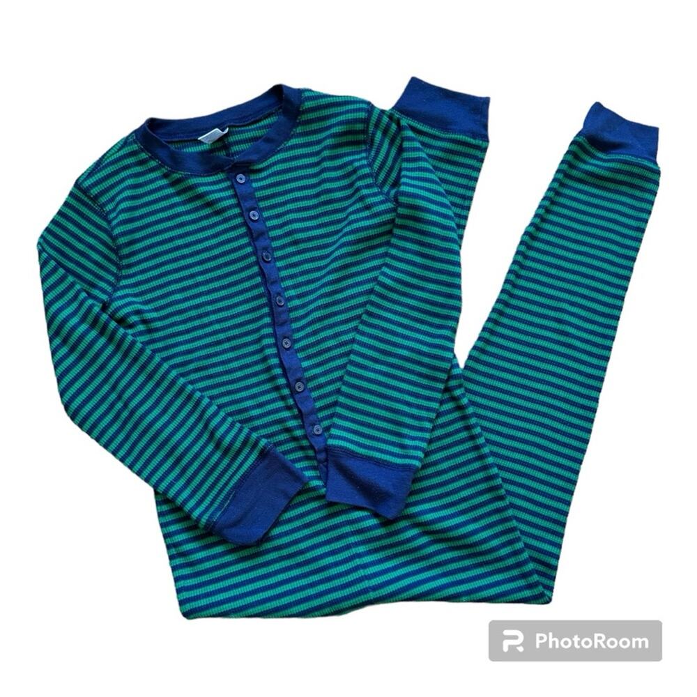 Gap Kids’ One Piece Onesie Pajama Unisex Blue Green Stripes Size 10
